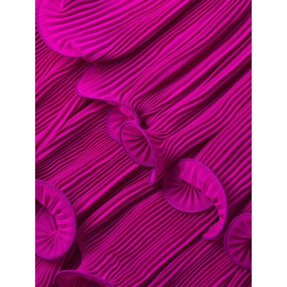 Women Milly Ryan A-Line Chiffon Dress Size 6 M Fuchsia Hem Ruffle V-Neck Layered - Picture 12 of 16